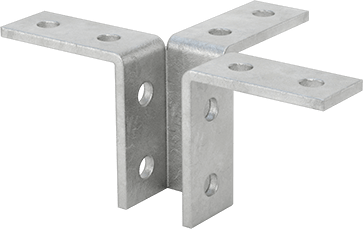 Image of Product. Back orientation. Strut Channel Bracket, Triple 90 Degree, Galvanized Steel, 9-5/32" Length .