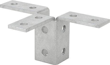 Image of Product. Front orientation. Strut Channel Bracket, Triple 90 Degree, Galvanized Steel, 9-5/32" Length .