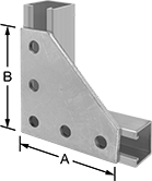 Image of ProductInUse. Front orientation. Contains Annotated. Strut Channel Framing and Fittings. Surface Strut Channel Brackets, Style 12.
