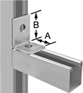 Image of ProductInUse. Front orientation. Contains Annotated. Strut Channel Framing and Fittings. Corner Strut Channel Brackets, Style 1.