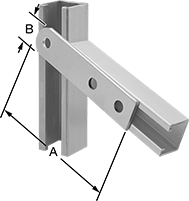 Image of ProductInUse. Front orientation. Contains Annotated. Strut Channel Framing and Fittings. Surface Strut Channel Brackets, Style 6.