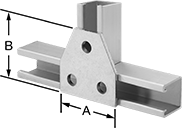 Image of ProductInUse. Front orientation. Contains Annotated. Strut Channel Framing and Fittings. Surface Strut Channel Brackets, Style 14.