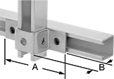 Image of ProductInUse. Front orientation. Contains Annotated. Strut Channel Framing and Fittings. Offset Strut Channel Brackets, Style 1.