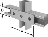Image of ProductInUse. Front orientation. Contains Annotated. Strut Channel Framing and Fittings. Surface Strut Channel Brackets, Style 2.