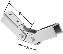 Image of ProductInUse. Front orientation. Contains Annotated. Strut Channel Framing and Fittings. Pivoting Strut Channel Brackets, Double Arm.
