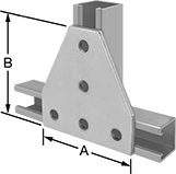 Image of ProductInUse. Front orientation. Contains Annotated. Strut Channel Framing and Fittings. Surface Strut Channel Brackets, Style 15.