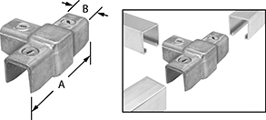 Image of Product. Front orientation. Contains Annotated, Border, MultipleImages. Strut Channel Framing and Fittings. Concealed Strut Channel Brackets, Style 4.