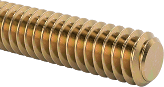 Image of Product. Front orientation. High-Strength Steel Threaded Rod, Zinc-Yellow-Chromate Plated, 1/4"-20 Thread Size, 2 Feet Long.