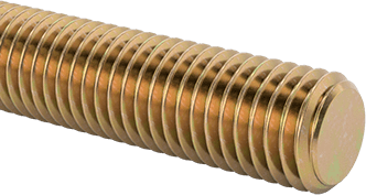 Image of Product. Front orientation. High-Strength Steel Threaded Rod, Zinc-Yellow-Chromate Plated, 1/4"-28 Thread Size, 1 Foot Long.