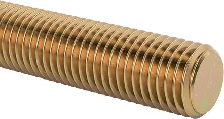 Image of Product. Front orientation. High-Strength Steel Threaded Rod, Zinc-Yellow-Chromate Plated, 1-1/8"-7 Thread Size, 3 Feet Long.
