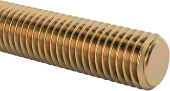 Image of Product. Front orientation. High-Strength Steel Threaded Rod, Zinc-Yellow-Chromate Plated, 1/4"-28 Thread Size, 6 Feet Long.