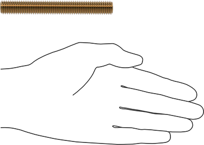Image of Product. Side1 orientation. Contains SizingReference. High-Strength Steel Threaded Rod, Zinc Yellow-Chromate Plated, 1/2"-13 Thread Size, 4" Long.