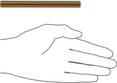 Image of Product. Side1 orientation. Contains SizingReference. High-Strength Steel Threaded Rod, Zinc Yellow-Chromate Plated, 1/2"-13 Thread Size, 5" Long.