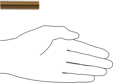 Image of Product. Side1 orientation. Contains SizingReference. High-Strength Steel Threaded Rod, Zinc Yellow-Chromate Plated, 5/8"-11 Thread Size, 2-1/2" Long.