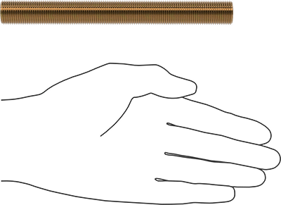 Image of Product. Side1 orientation. Contains SizingReference. High-Strength Steel Threaded Rod, Zinc Yellow-Chromate Plated, 5/8"-18 Thread Size, 6" Long.