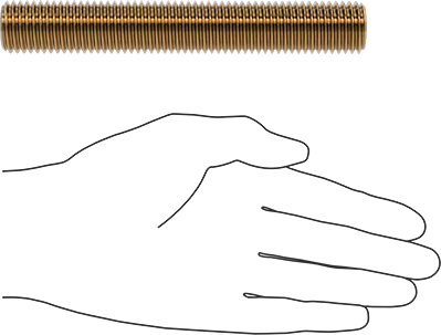 Image of Product. Side1 orientation. Contains SizingReference. High-Strength Steel Threaded Rod, Zinc Yellow-Chromate Plated, 7/8"-9 Thread Size, 6" Long.