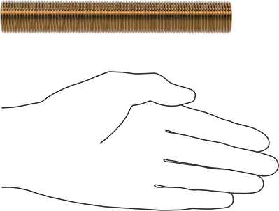 Image of Product. Side1 orientation. Contains SizingReference. High-Strength Steel Threaded Rod, Zinc Yellow-Chromate Plated, 7/8"-14 Thread Size, 6" Long.