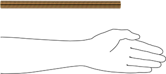 Image of Product. Side1 orientation. Contains SizingReference. High-Strength Steel Threaded Rod, Zinc Yellow-Chromate Plated, 7/8"-9 Thread Size, 1 Foot Long.