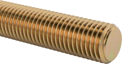 Image of Product. Front orientation. High-Strength Steel Threaded Rod, Zinc Yellow-Chromate Plated, 7/8"-9 Thread Size, 6 Feet Long.