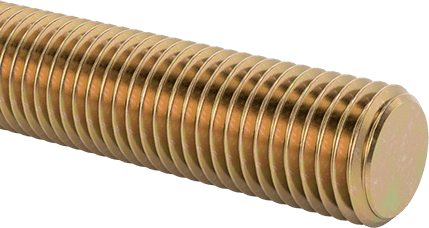 Image of Product. Front orientation. High-Strength Steel Threaded Rod, Zinc Yellow-Chromate Plated, 1"-8 Thread Size, 3 Feet Long.