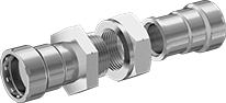 Image of Product. Straight Union Connector. Front orientation. Pipe and Fittings. Low-Pressure Stainless Steel Press-Socket Pipe Fittings, Union Straight Connectors, Press-Socket Female, Hex Body.