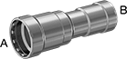 Image of Product. Straight Reducer. Front orientation. Contains Annotated. Pipe and Fittings. Low-Pressure Stainless Steel Press-Socket Pipe Fittings, Straight Reducers, Press-Socket Female × Press-Socket Female, Center Stop Interior.