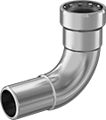 Image of Product. 90° Elbow Adapter. Front orientation. Pipe and Fittings. Low-Pressure Stainless Steel Press-Socket Pipe Fittings, 90° Elbow Adapters, Press-Socket Male × Press-Socket Female.