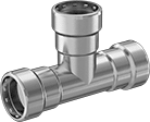 Image of Product. Tee Connector. Front orientation. Pipe and Fittings. Low-Pressure Stainless Steel Press-Socket Pipe Fittings, Tee Connectors, Press-Socket Female.