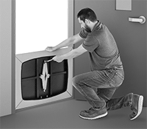 Image of ProductInUse. Shown Installed in Standard Doorway. Back orientation. Flood Gates.