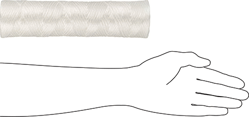 Image of Product. Side1 orientation. Contains SizingReference. Filter Cartridge for Plating Solutions, String Wound, 10" High x 2-1/2" OD, 75 Microns.
