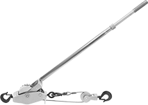 Image of Product. Aluminum Puller with Removable Pulley. Front orientation. Ratchet Pullers. Corrosion-Resistant Ratchet Pullers with Wire Rope, Removable Pulley, Aluminum.