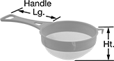 Image of Product. Front orientation. Contains Annotated. Parts Baskets. Plastic Round Parts Baskets, Curved Baskets with Pan Handle.