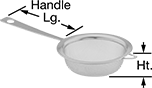 Image of Product. Front orientation. Contains Annotated. Parts Baskets. Stainless Steel Round Parts Baskets, Curved Baskets with Pan Handle.