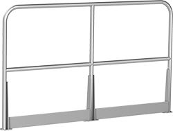 Image of Product. Style B With Toeboard. Front orientation. Safety Rails. Quick-Install Safety Railings, Aluminum, With Round Corners, Rails with 4" Toeboard, Style B.