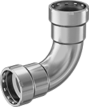 Image of Product. 90° Elbow Connector. Front orientation. Pipe and Fittings. Low-Pressure Iron and Steel Press-Socket Pipe Fittings, 90° Elbow Connectors, Press Socket Female.