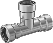 Image of Product. Tee Connector. Front orientation. Pipe and Fittings. Low-Pressure Iron and Steel Press-Socket Pipe Fittings, Tee Connectors, Press Socket Female.