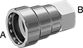 Image of Product. Straight Reducing Adapter, Female Press Connect × Female Threaded. Front orientation. Contains Annotated. Pipe and Fittings. Low-Pressure Iron and Steel Press-Socket Pipe Fittings, Straight Reducing Adapters, Threaded Fitting Connection, Female, Press-Socket Fitting Connection.