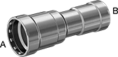 Image of Product. Straight Reducer. Front orientation. Contains Annotated. Pipe and Fittings. Low-Pressure Iron and Steel Press-Socket Pipe Fittings, Straight Reducers, Press Socket Female × Press Socket Female, Center Stop Interior.