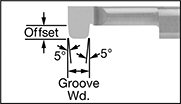 Image of Attribute. 0.098"-0.243" Groove Wd.. Front orientation. ZoomedIn view. Contains Annotated, Border. Lathe Tools. Internal Grooving Lathe Tools for O-Rings, 5° Taper.