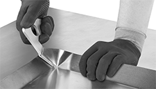 Image of ProductInUse. Style B Shown Making a 45° Angle. Front orientation. Sheet Metal Benders. Hand-Held Sheet Metal Benders for Making Corners, Style B.