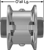 Image of Product. Components of a Coupling Shown Assembled. Front orientation. Contains Annotated. Flexible Shaft Couplings. Shock-Absorbing Flexible Shaft Couplings.