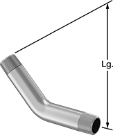 Image of Product. Threaded Connection. Front orientation. Contains Annotated. Conduit and Fittings. Medium-Wall (IMC) and Thick-Wall (RMC) Metal Conduit and Fittings, Connector Fitting, 45° Elbow, Threaded Conduit Connection.
