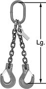 Image of Product. Front orientation. Contains Annotated. Slings. Chain Slings with Latching Hooks, 2 Legs.