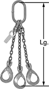Image of Product. Front orientation. Contains Annotated. Slings. Chain Slings with Locking Hooks, 3 Legs.