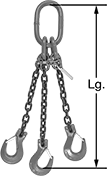 Image of Product. Front orientation. Contains Annotated. Slings. Chain Slings with Latching Hooks, 3 Legs.