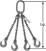 Image of Product. Front orientation. Contains Annotated. Slings. Chain Slings with Latching Hooks, 4 Legs.