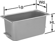 Image of Product. Front orientation. Contains Annotated. Cleaning Pans for Ultrasonic Cleaners. Heated Ultrasonic Cleaners.