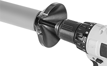 Image of ProductInUse. For Deburring Inner Tube Edges. Front orientation. For Deburring Inner Tube Edges. Deburring Scraper Drill Attachments for Pipe and Tube Edges .