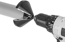 Image of ProductInUse. For Deburring Outer Tube Edges. Front orientation. For Deburring Outer Tube Edges. Deburring Scraper Drill Attachments for Pipe and Tube Edges .