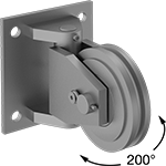 Image of Product. Front orientation. Contains Annotated. Pulleys. Mounted Pulleys for Wire Rope—For Lifting, Style 3.
